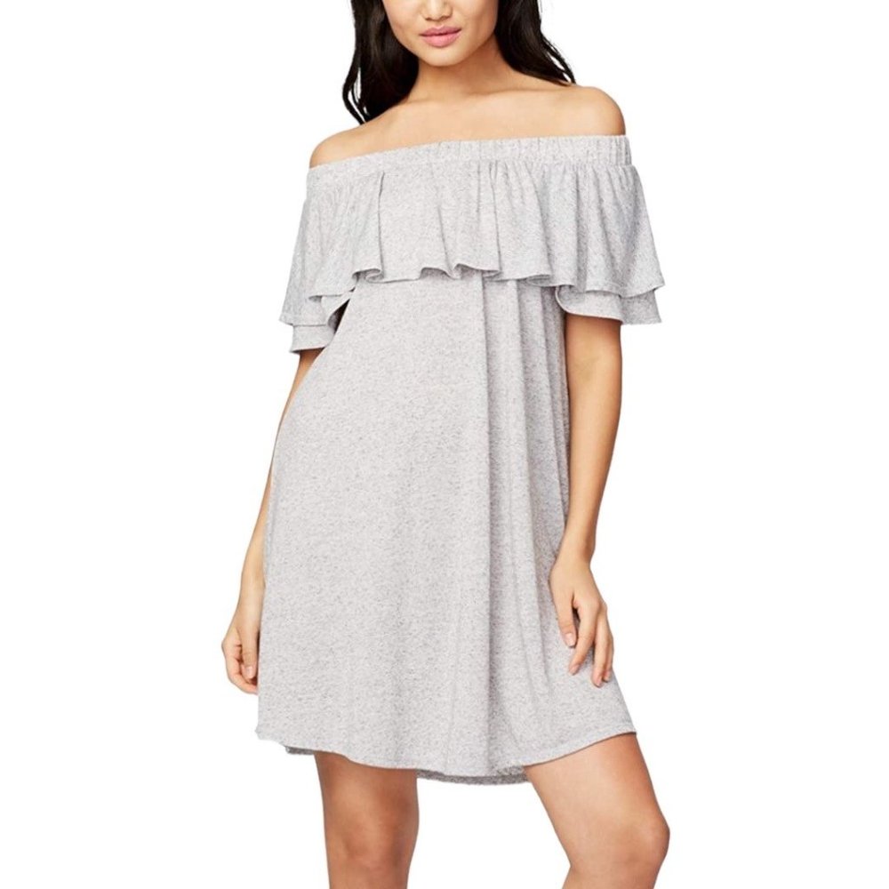 Rachel Roy NEW Off-The-Shoulder Ruffled Knit T-Shirt Dress Heather Grey, XS